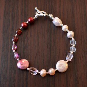 SALE! Pink and Red Beaded Gemstone Bracelet for Valentine's Day